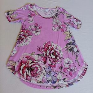 LuLaRoe Sz XXS (Can Fit Larger) Pink Purple Floral  Short Sleeve Top